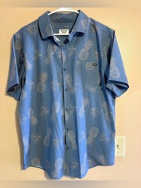 Hurley Blue Pineapple & Hibiscus Short-Sleeve Button-Up & Draw String Pants